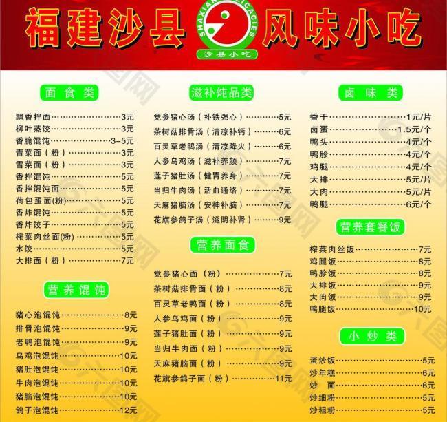 沙县 小吃 展板 价目图片