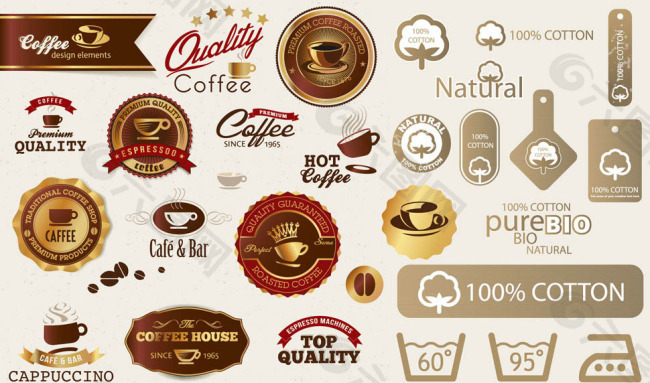 咖啡与纯棉主题商品标签矢量素材