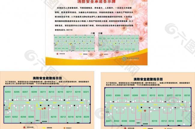 消防安全承诺告示牌 消防安全疏散指示图图片