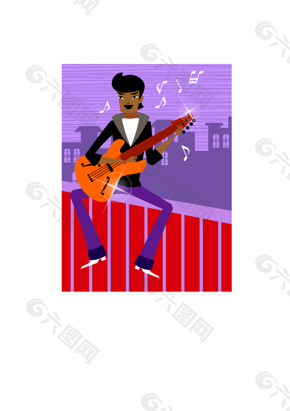 抱吉他的男孩 时尚男孩 吉他 紫色背景