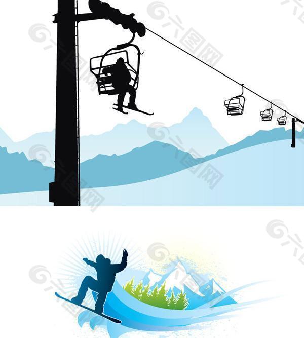 高山滑雪运动 滑雪剪影图片
