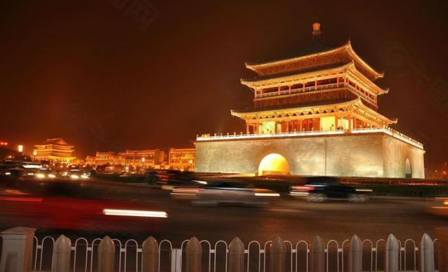 西安 城门楼 夜景图片