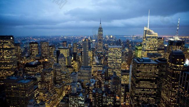 俯瞰 曼哈顿岛 夜景图片