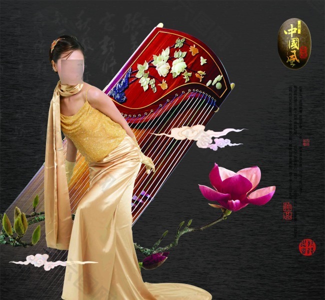 中国风美女古筝房地产广告