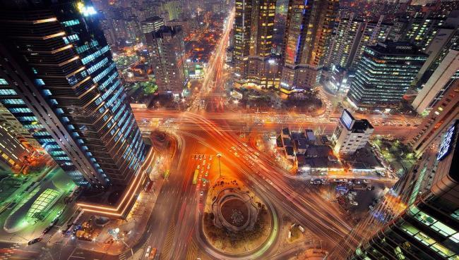 首尔 城市 夜景 俯瞰图片