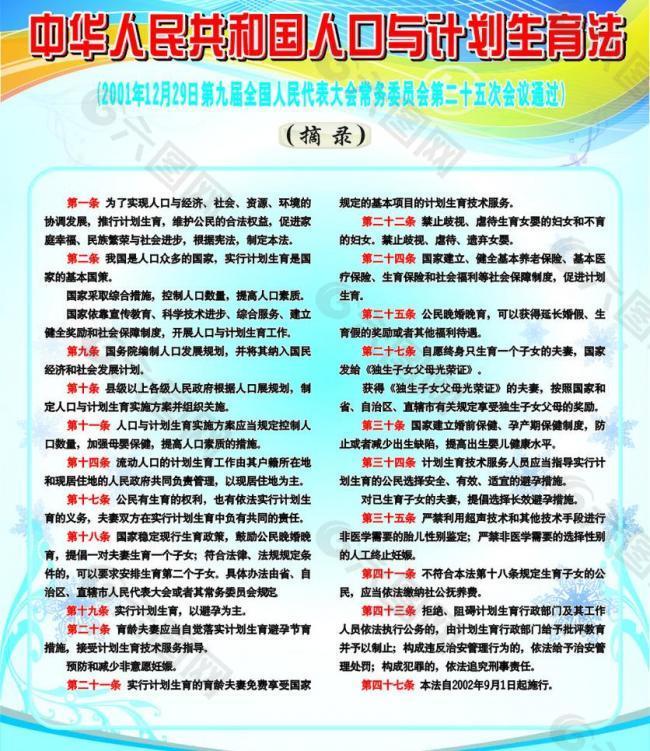中华人民共和国人口与计划生育法展板图片
