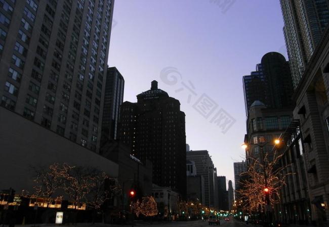 芝加哥 密歇根大街 黄昏时街景图片