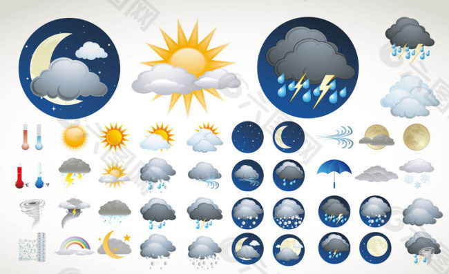 多云晴天等天气图标矢量素材