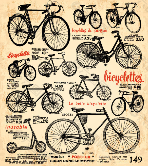 复古自行车矢量设计素材