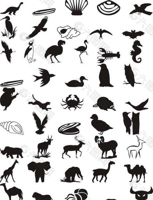 动物世界 剪影黑白图片