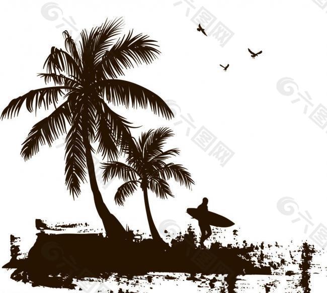 椰子树剪影图片