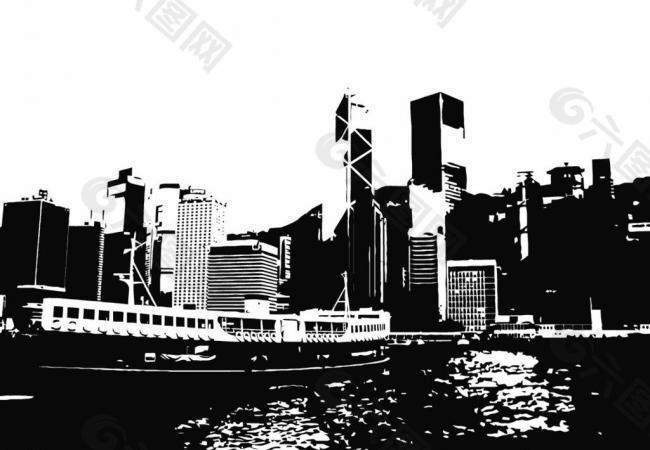 香港城市剪影图片