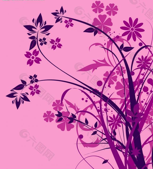 紫色时尚花卉剪影矢量素材图片