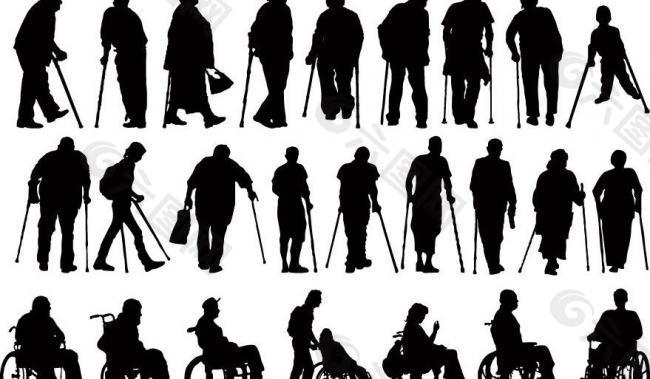 行动不便老年人 轮椅 人物剪影图片