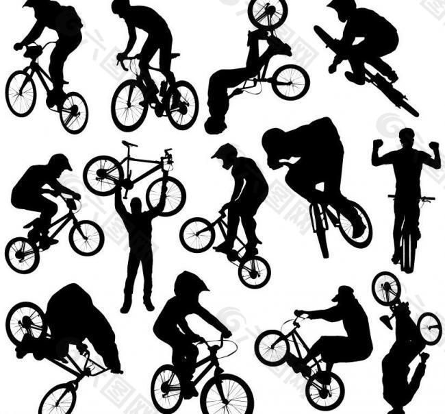骑自行车剪影图片