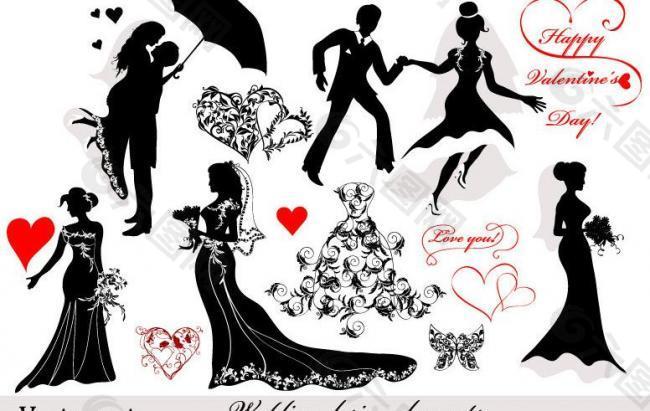 爱心新郎新娘剪影图片