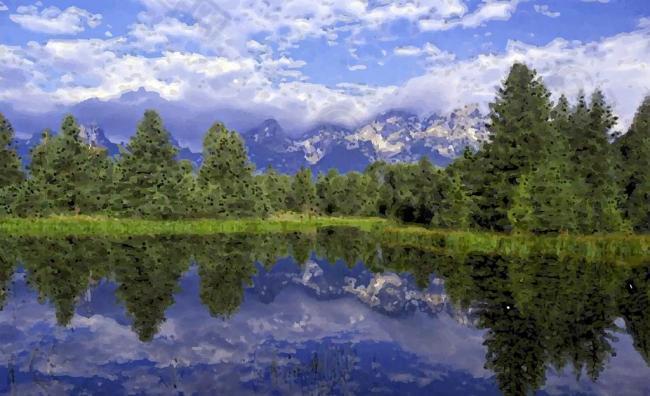 国家公园森里油画美丽风景图片