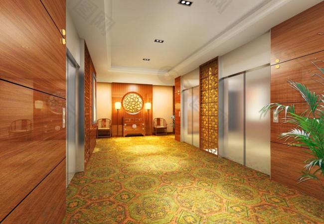 中式走廊3d效果图图片