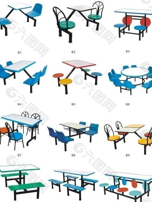 餐厅连体桌椅矢量图图片