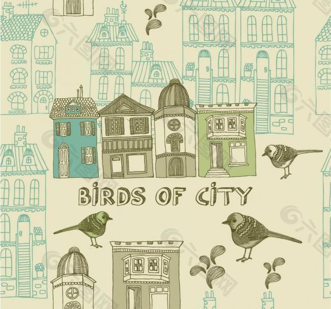 古典城市建筑 小鸟图片