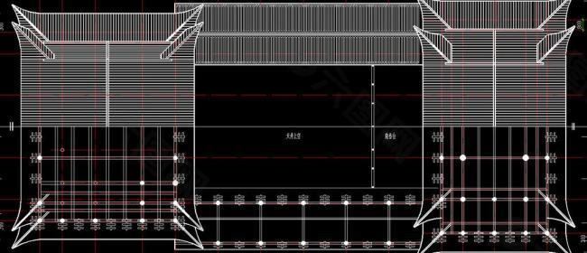 古建祠堂戏楼二层平面图片