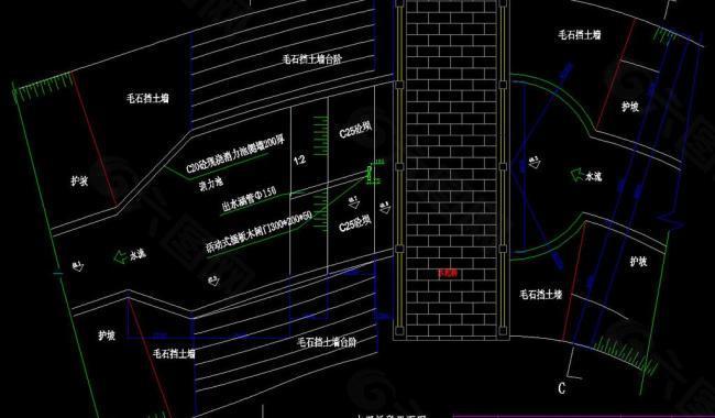 排水渠水泥桥段平面图片