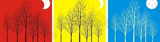 红黄蓝树林 无框画 抽象画图片