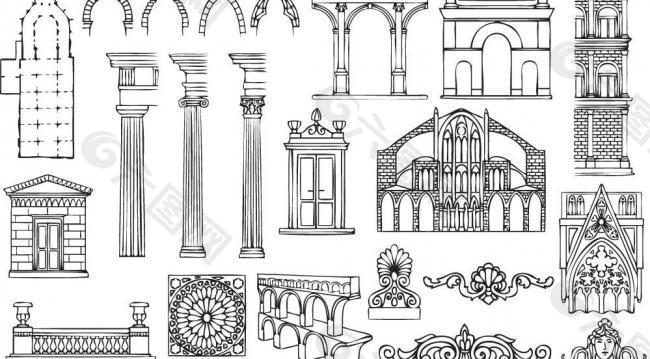 欧式柱体拱形建筑图片
