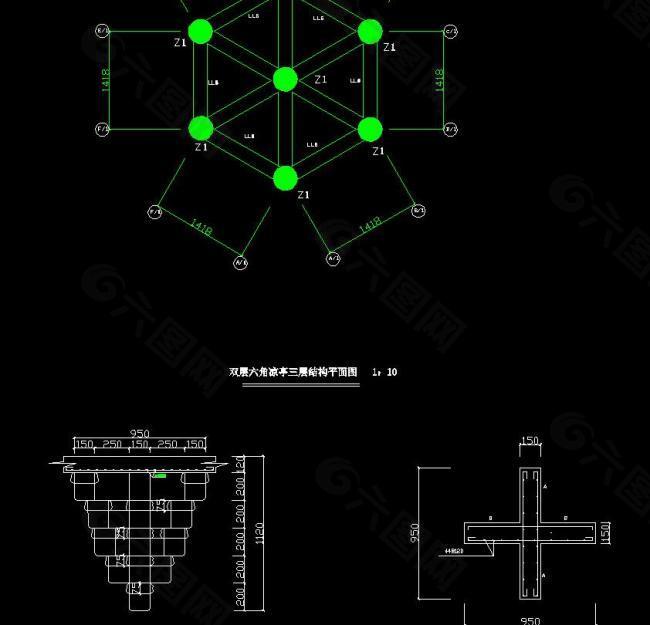 双层六角亭三层结构平面图片