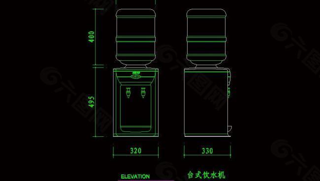 饮水机尺寸平面图图片