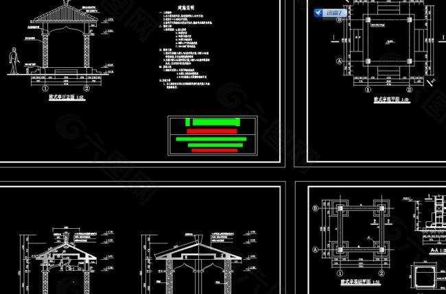 现代四角亭设计施工图图片