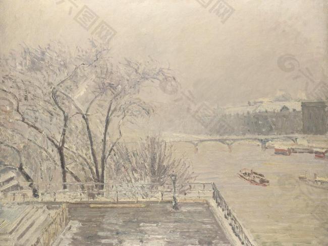 毕莎罗 雪中的卢浮宫图片
