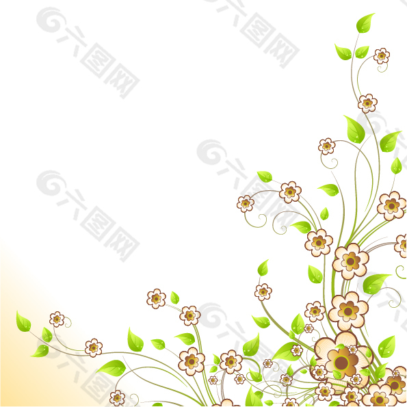 开花的细长绿色藤蔓插画