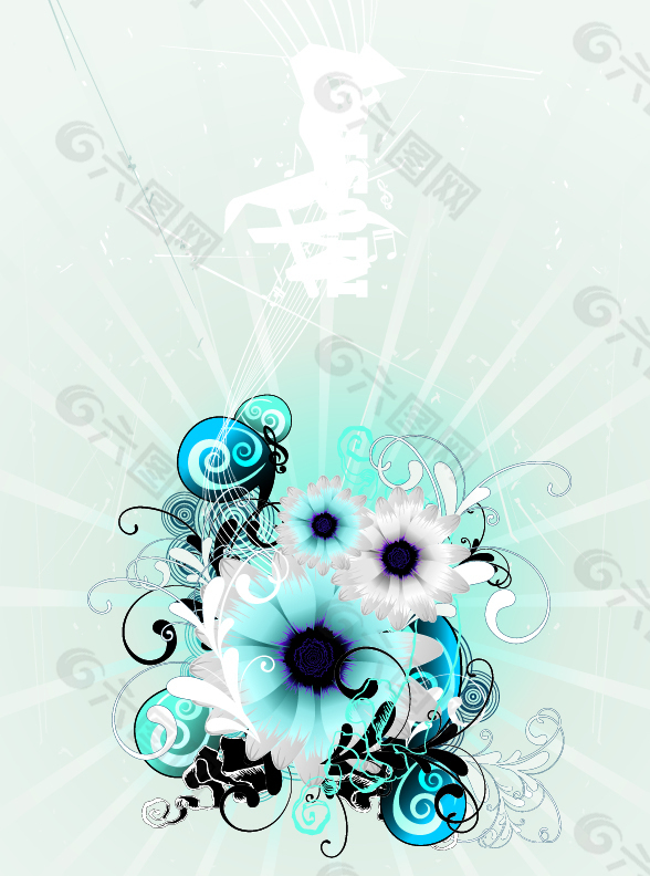 藤蔓和素雅的花朵插画