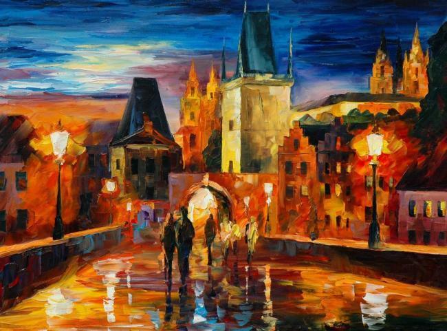 油画 布拉格之夜图片