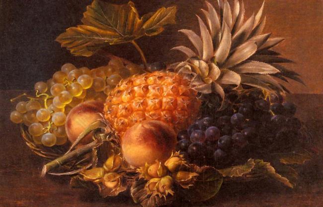 油画 葡萄菠萝桃子和榛子图片