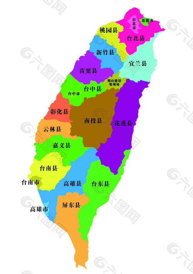 台湾省县市地图