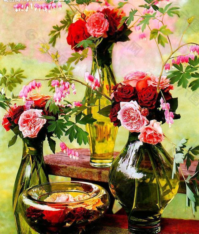 超好的油画作品素材 玻璃瓶和花（高清图片