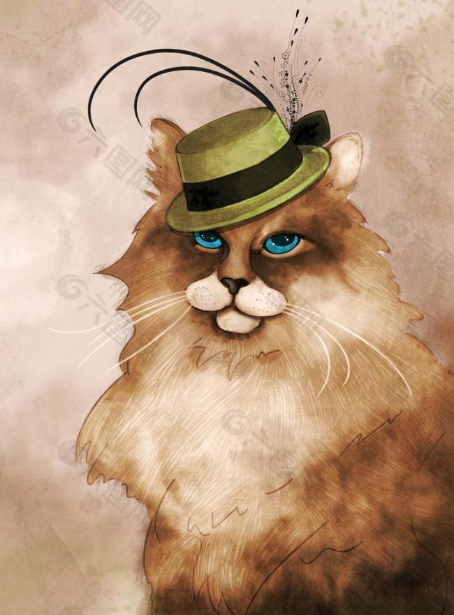 戴帽子的猫先生图片