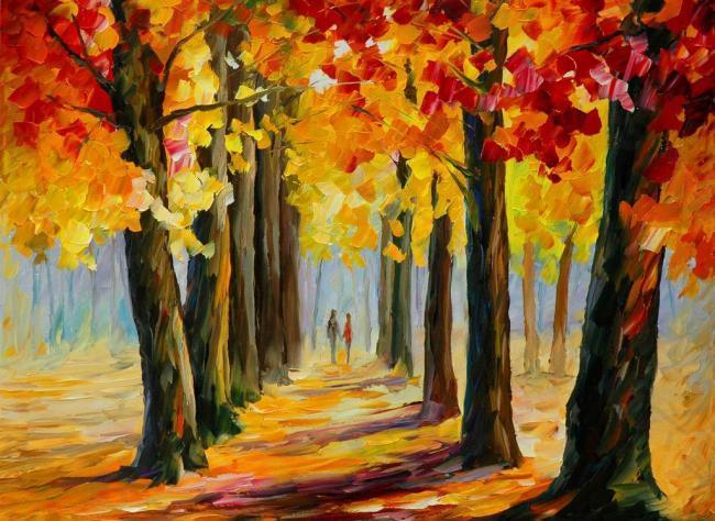 油画 秋天的树图片