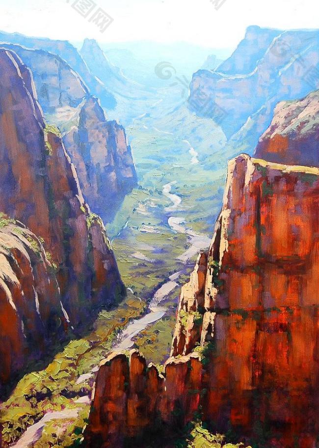 油画 峡谷景观图片