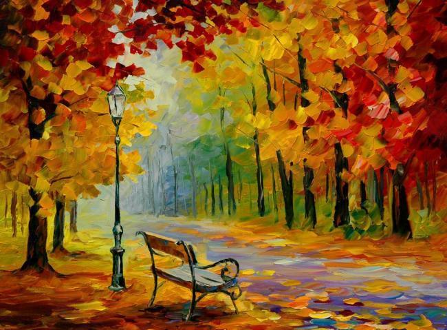 油画 秋天的公园图片