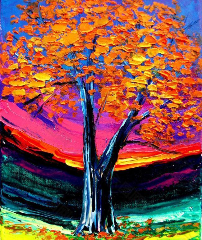 油画 秋天树木图片