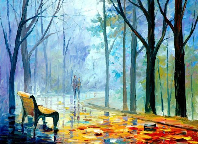 油画 朦胧的秋雨图片