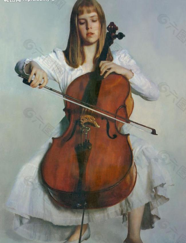 拉大提琴的姑娘图片