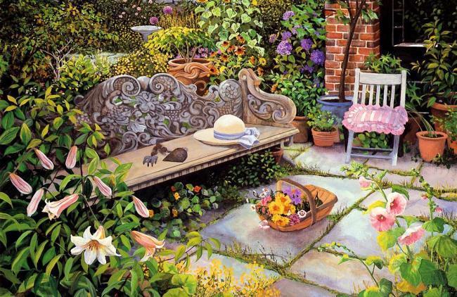 油画 温馨的花园图片