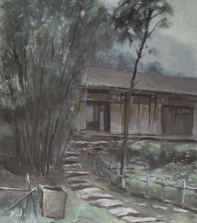 油画写生 邛崃水口镇《黑龙潭民居》图片