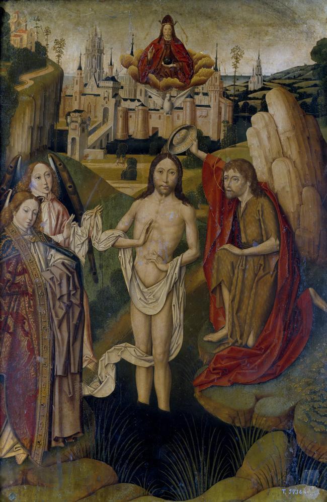 Maestro de Miraflores - El Bautismo de Cristo, 1490-1500大师画家动物油画飞行动物装饰画