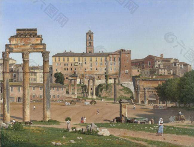 Christoffer Wilhelm Eckersberg - View of the Forum in Rome大师画家古典画古典建筑古典景物装饰画油画