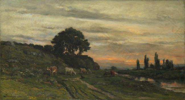 Charles-Francois Daubigny - Landscape with Cattle by a Stream大师画家古典画古典建筑古典景物装饰画油画